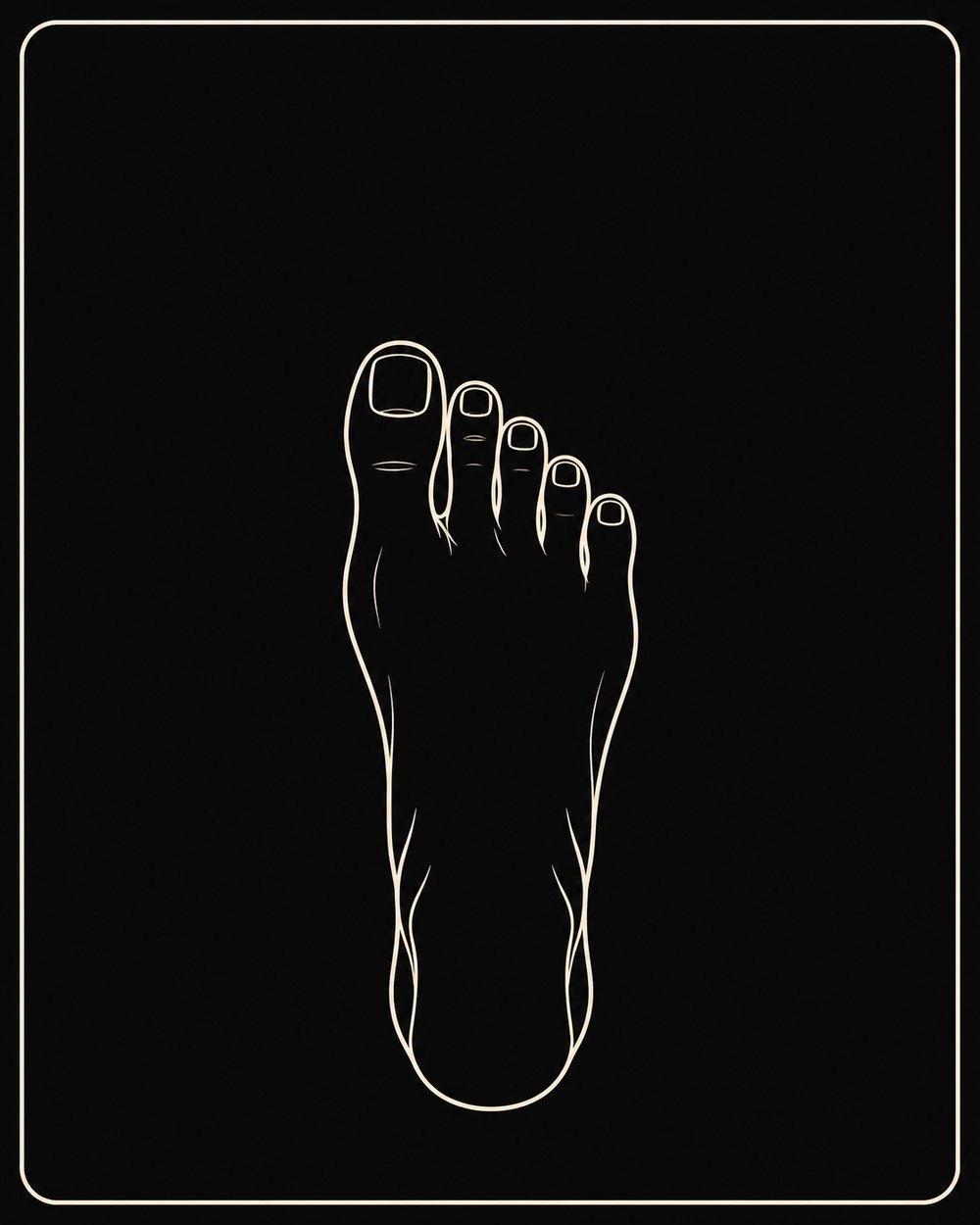 Line drawing of an Egyptian foot shape, with the big toe longest and each toe stepping down in a diagonal