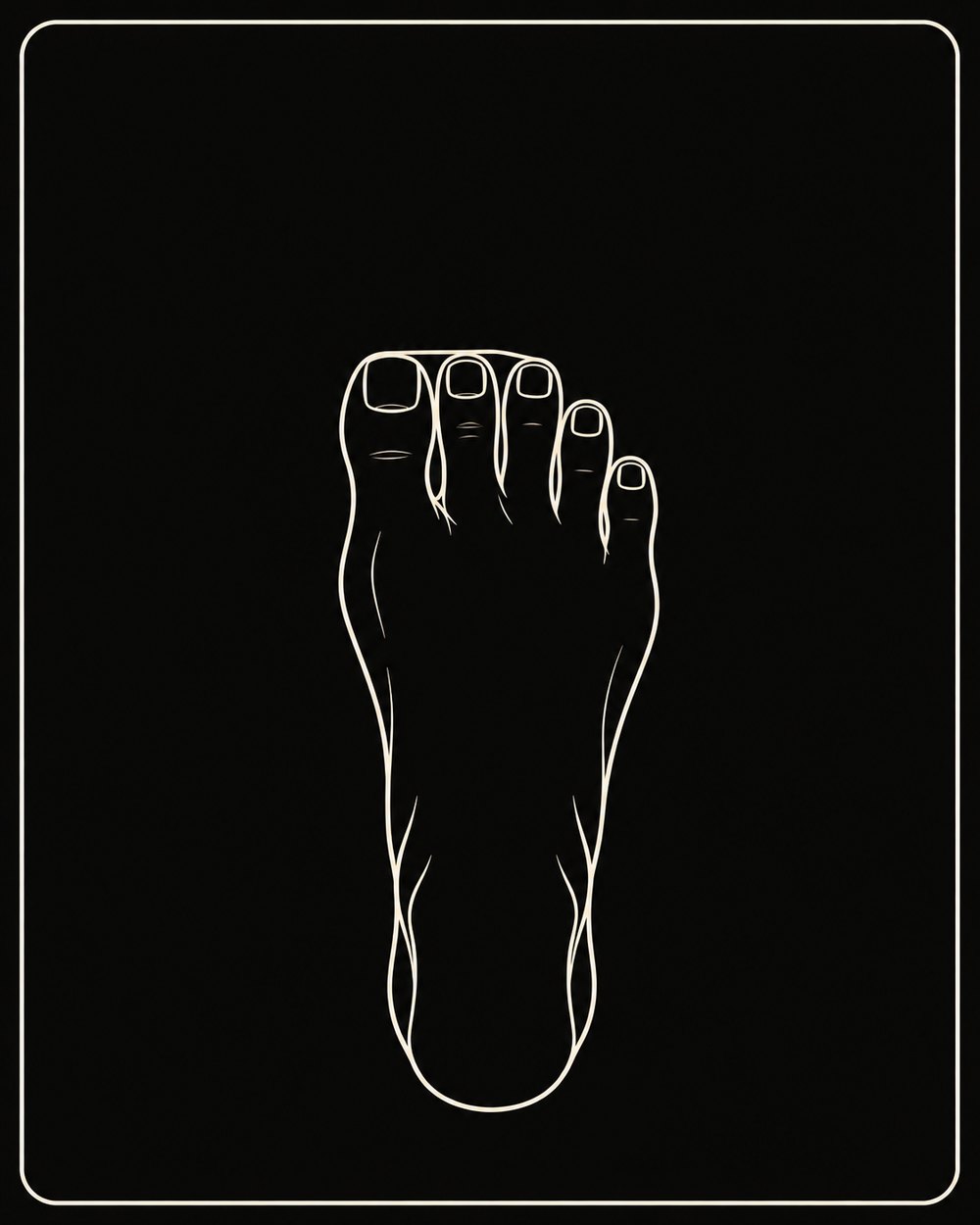 Line drawing of a Roman or square foot shape, with the first three toes at roughly equal length